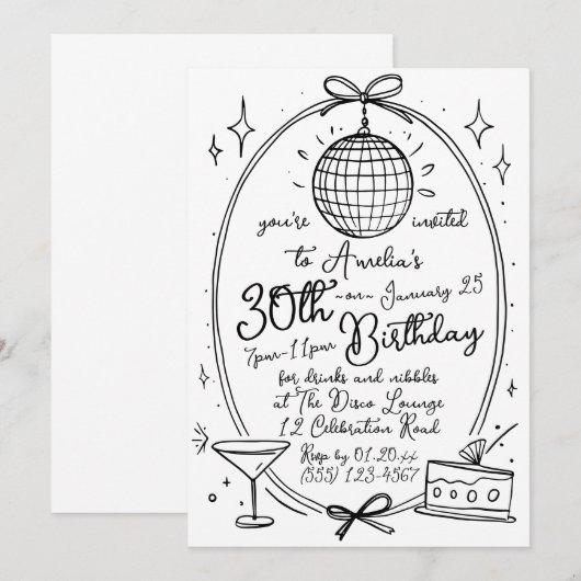 手書き書きカクテル30th Any Age 招待状 (正面/裏面)