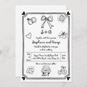 手書き書きドードルQRお洒落結婚の 招待状 (正面/裏面)