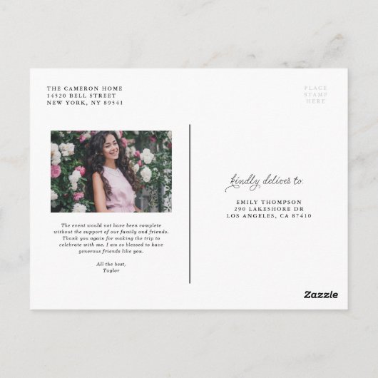 手書き書道の卒業ありがとうございました ポストカード (裏面)