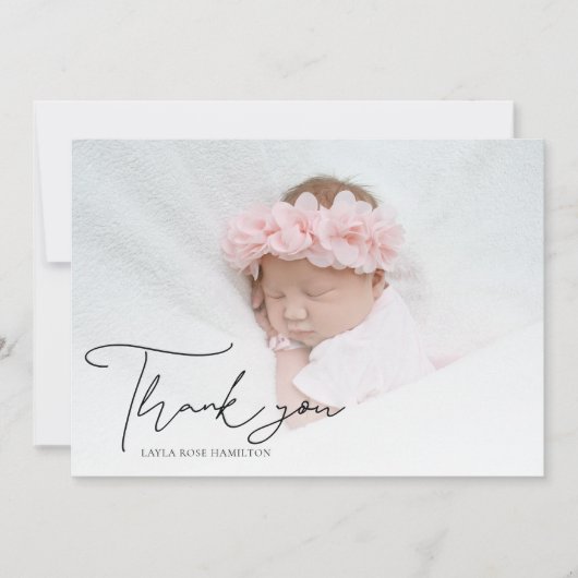 手書き書道写真新生児ありがとう サンキューカード (正面)