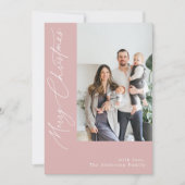 手書き書道赤面ピンクのクリスマスフォト シーズンカード (正面)