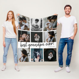手書き最高のGrandpa Ever 9フォトコラージュ フリースブランケット