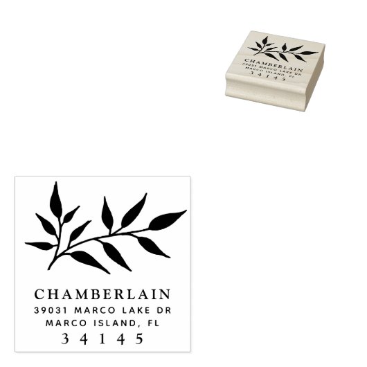 手書き植物用葉モノグラムアドレス ラバースタンプ (押印)