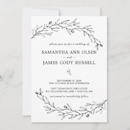 手書き植物白黒結婚ズ 招待状