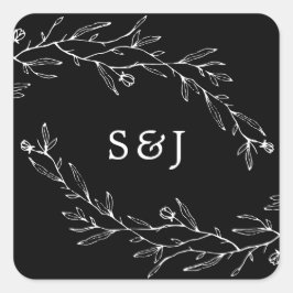 手書き植物白黒 スクエアシール