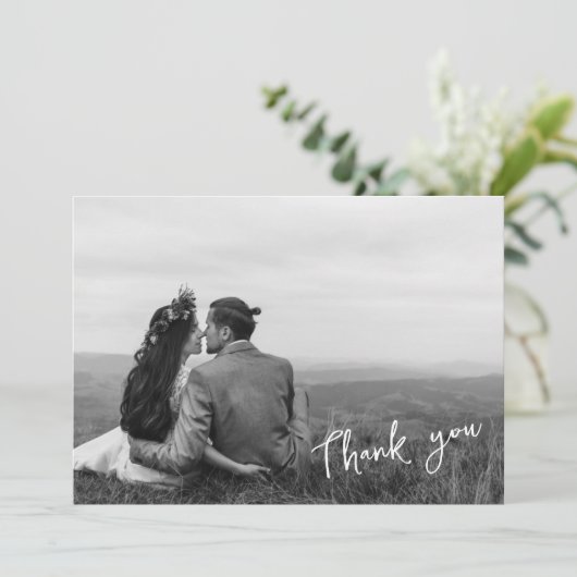 手書き植物緑2枚の写真ありがとう 案内状 (スタンド正面)