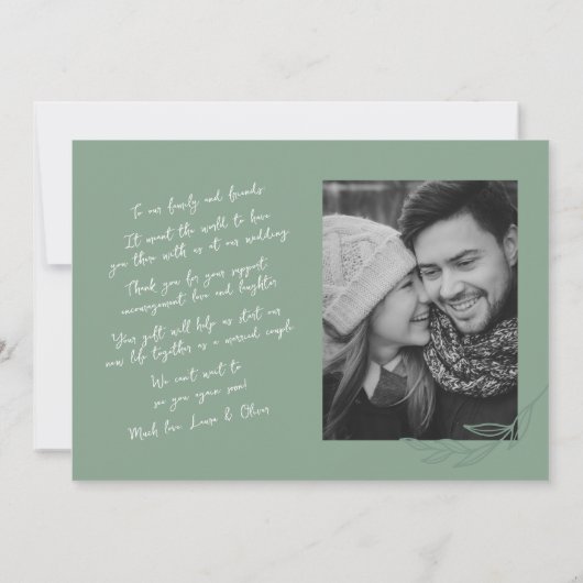 手書き植物緑2枚の写真ありがとう 案内状 (裏面)