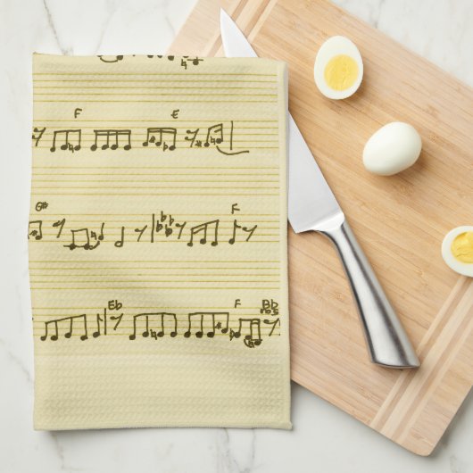 手書き楽曲曲ノートアンティークアイボリー キッチンタオル (四つ折り)