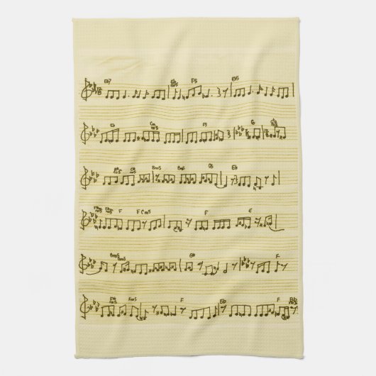 手書き楽曲曲ノートアンティークアイボリー キッチンタオル (縦)