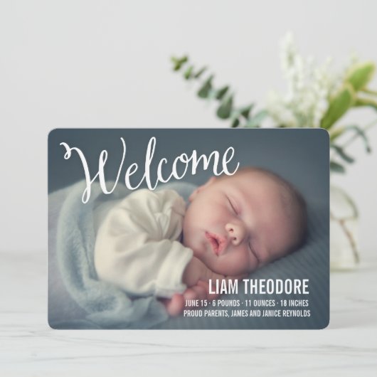 手書き歓迎の写真誕生のお知らせ 案内状 (スタンド正面)