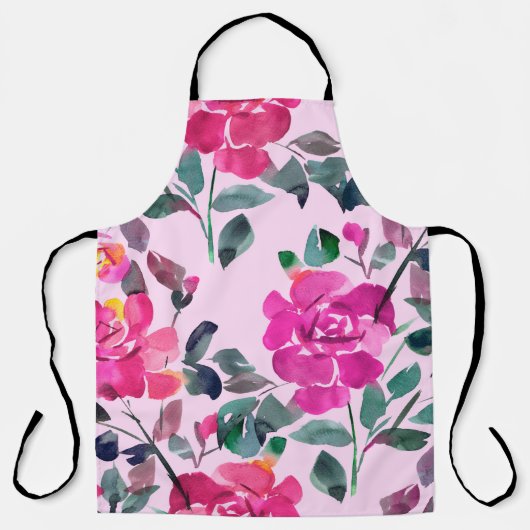 手書き水彩華バラ。フローラ エプロン (正面)