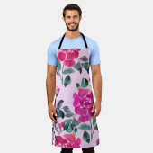 手書き水彩華バラ。フローラ エプロン (着用した状態)