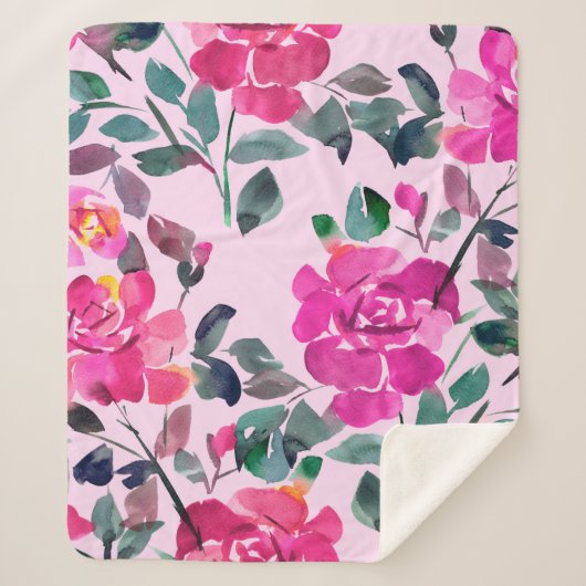 手書き水彩華バラ。フローラ シェルパブランケット (正面)