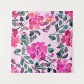 手書き水彩華バラ。フローラ タペストリー (正面(横))