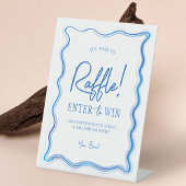 手書き水彩青い白のロゴラッフルサイン 台座サイン