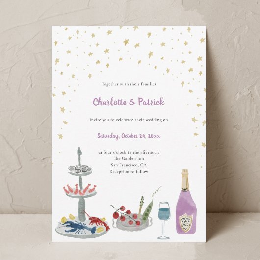 手書き水色のお洒落結婚式招待状 招待状