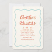 手書き波形パステルシンプルレトロ結婚の 招待状 (正面)