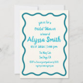 手書き波状縁どレトロティール（緑がかった色）ブライダルシャワー 招待状 (正面)