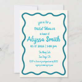 手書き波状縁どレトロティール（緑がかった色）ブライダルシャワー 招待状
