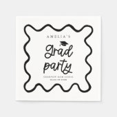 手書き波線ホワイトグラードパーティー スタンダードカクテルナプキン (正面)