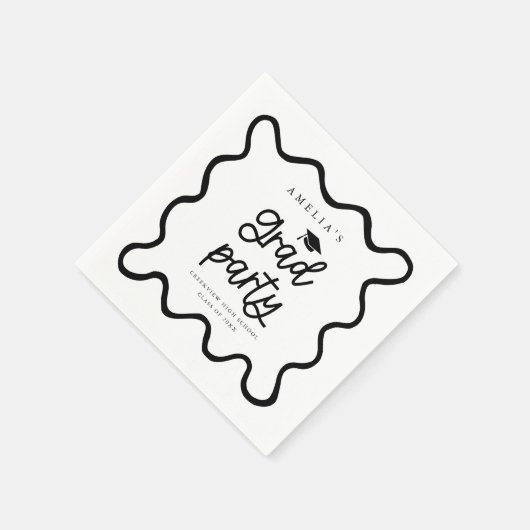 手書き波線ホワイトグラードパーティー スタンダードカクテルナプキン (角)