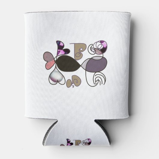 手書き混合文字とハート文字b色 缶クーラー (正面)