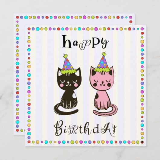 手書き猫ちゃんハッピーバースデーテンプレート (正面/裏面)