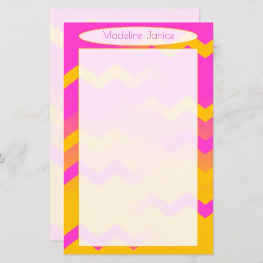 手書き用シェブロンピンク&オレンジ文房具 (正面/裏面)