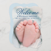 手書き男の赤ちゃん誕生発表写真カード 案内状 (正面/裏面)