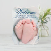 手書き男の赤ちゃん誕生発表写真カード 案内状 (スタンド正面)