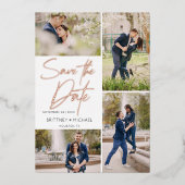 手書き画像コラージュ日付の保存 箔招待状 (正面)