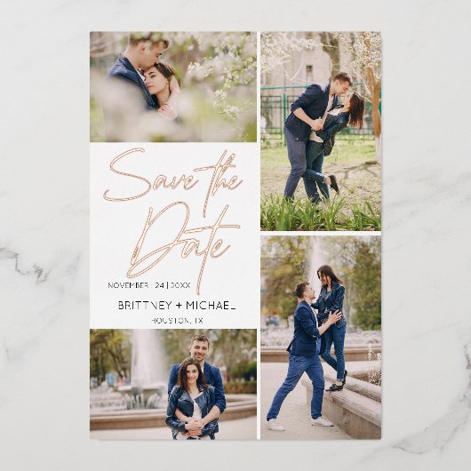 手書き画像コラージュ日付の保存 箔招待状 (正面)