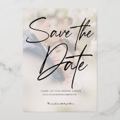 手書き画像コラージュ日付の保存 箔招待状 (裏面)