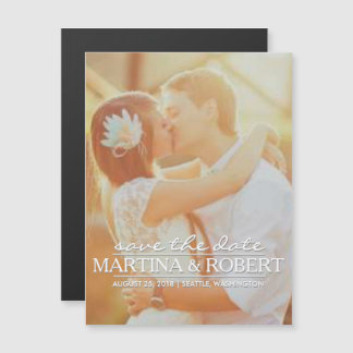 手書き白いスクリプト日付を垂直に保存 マグネット招待状