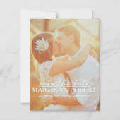 手書き白いスクリプト日付を垂直に保存 マグネット招待状 (正面)