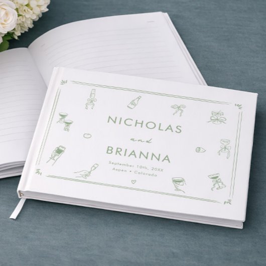 手書き白と緑結婚の ゲストブック