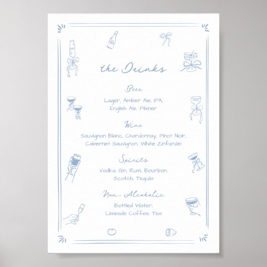 手書き白と青のバードリンク ポスター (正面)