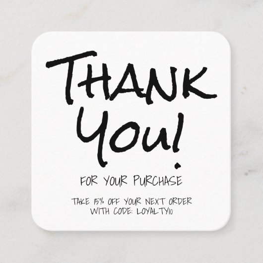 手書き白黒お客様ありがとう スクエア名刺 (正面)