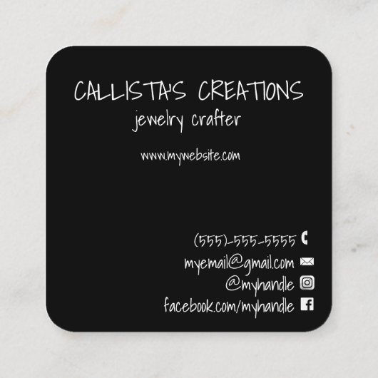 手書き白黒お客様ありがとう スクエア名刺 (裏面)