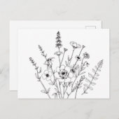 手書き白黒の繊細なフローラ ポストカード (正面/裏面)