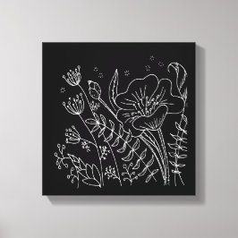 手書き白黒フローラ夜間牧草地 キャンバスプリント