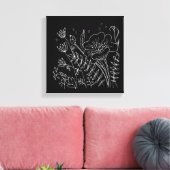 手書き白黒フローラ夜間牧草地 キャンバスプリント (インサイチュ (リビング))