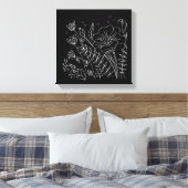 手書き白黒フローラ夜間牧草地 キャンバスプリント (インサイチュ (寝室))