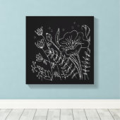 手書き白黒フローラ夜間牧草地 キャンバスプリント (インサイチュ (ウッドフロア))