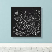 手書き白黒フローラ夜間牧草地 キャンバスプリント (インサイチュ (ウッドフロア))