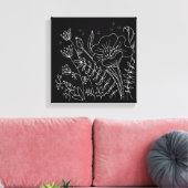 手書き白黒フローラ夜間牧草地 キャンバスプリント (インサイチュ (リビング))