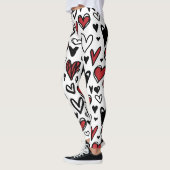 手書き白黒及び赤いハート型女性 レギンス (左)