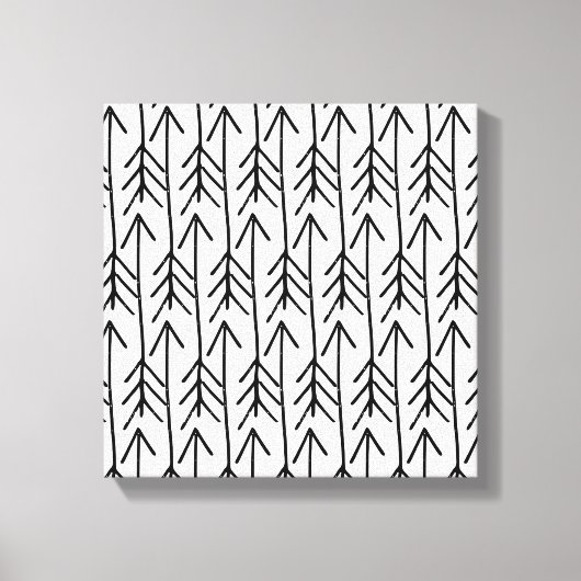 手書き白黒幾何学的シェブロンパターン キャンバスプリント (正面)
