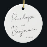 手書き白黒結婚の写真 セラミックオーナメント<br><div class="desc">ミニマルモダンリスト手書き白黒の陶製結婚オーナメント（写真付き）</div>