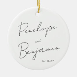 手書き白黒結婚の写真 セラミックオーナメント